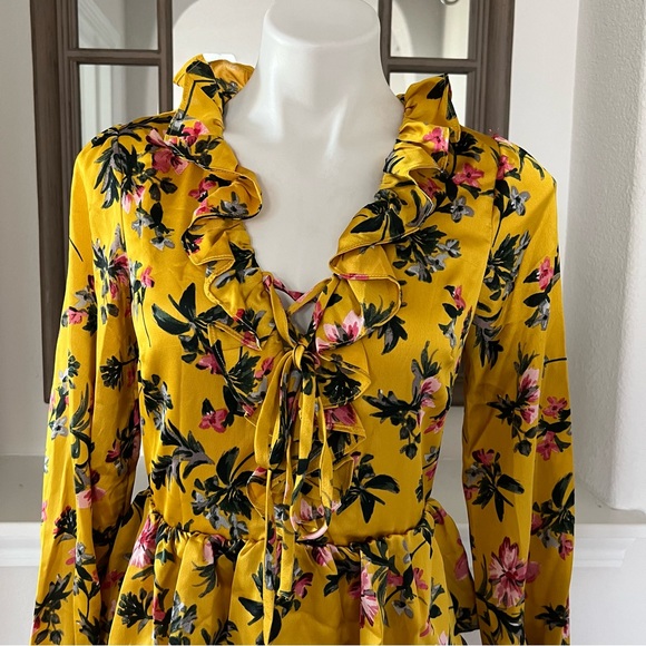 Avec Les Filles Tiered Satin Ruffle Dress, Multi Yellow Gold Size 6 Retail $158 - Picture 13 of 16